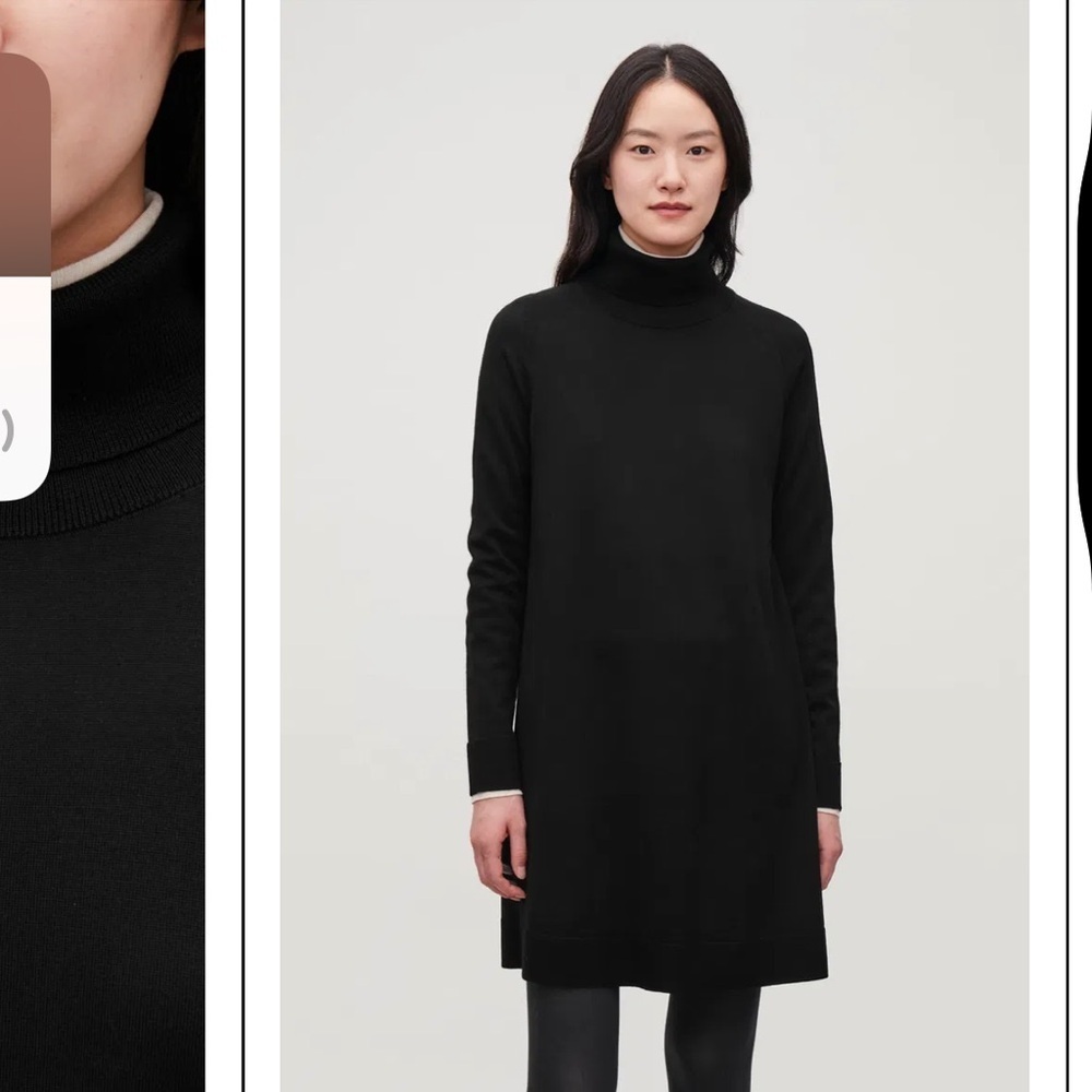 COS Wool‎ Turtleneck Sweater Dress Black Knit Garment